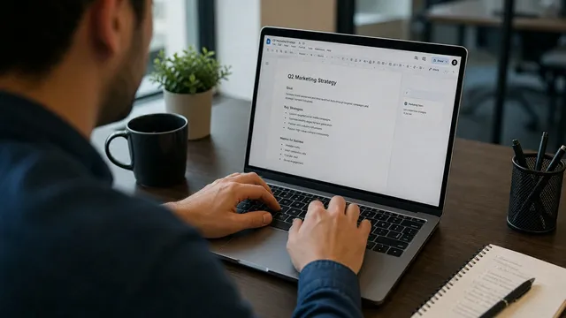 ノートPCでタイピングする手
